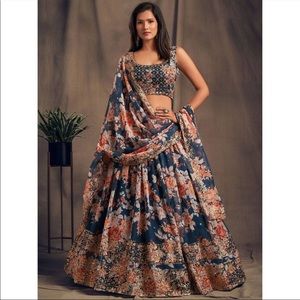 Blue and Gold Floral Lehenga